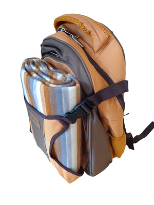 Skinly Tough Brown Baby Change Picnic Backpack with ground blanket Skinly