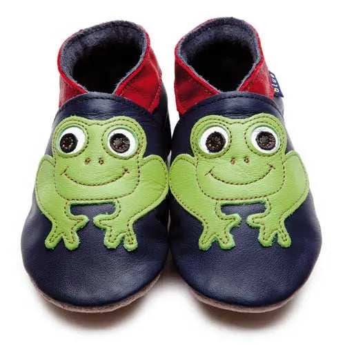 Inch Blue Frog Soft Leather Shoes in Navy 0-6m Inch Blue