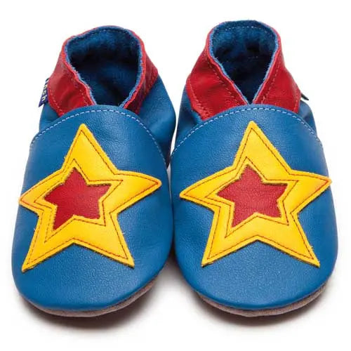 Inch Blue Pow Soft Leather Shoes in Blue and Yellow 0-6m Inch Blue