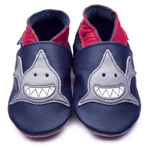 Inch Blue Shark Soft Leather Shoes in Navy 0-6m Inch Blue