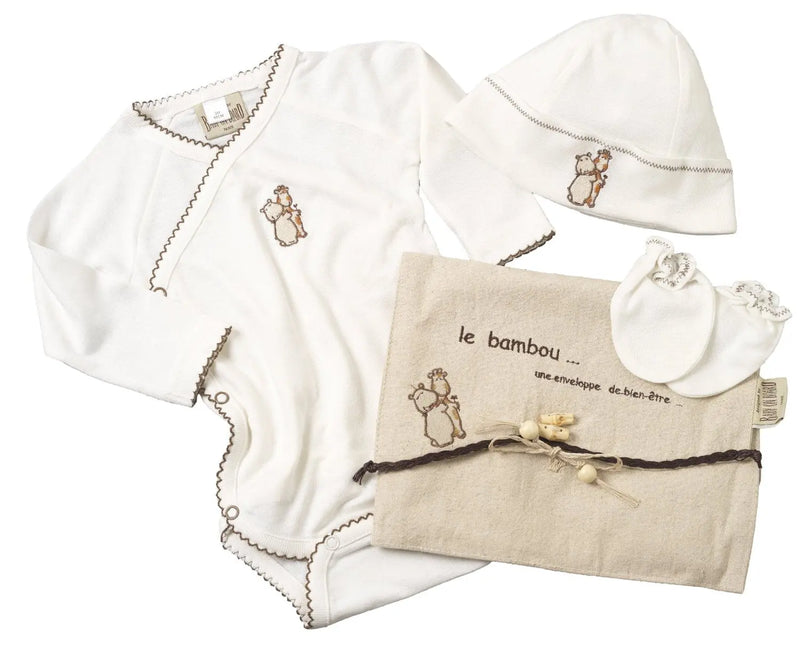 Valentin et Marguerite Gift Set (Soft Bamboo/Cotton long sleeve onesie hat and booties) (3m) Baby on Board