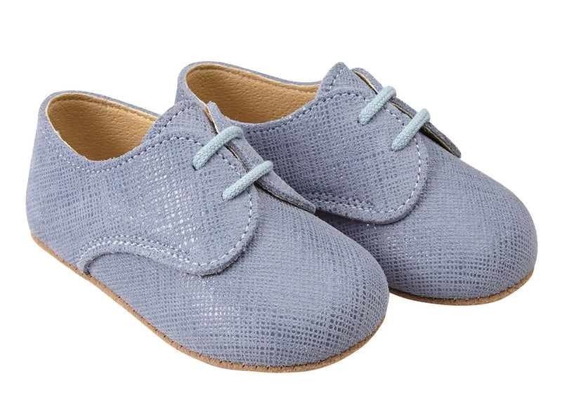 Early Days Real Leather Blue Linen Boys First Shoes Made in UK - Thomas Range Size 0 / 16 Early Days