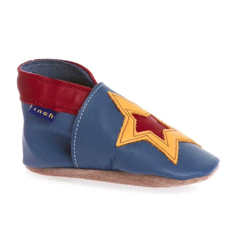 Inch Blue Pow Soft Leather Shoes in Blue and Yellow 0-6m Inch Blue