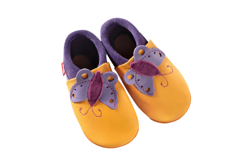 Pololo 100% Eco Leather first steps baby shoes Made in the EU - Butterfly in Mango / Lilac EU Pololo