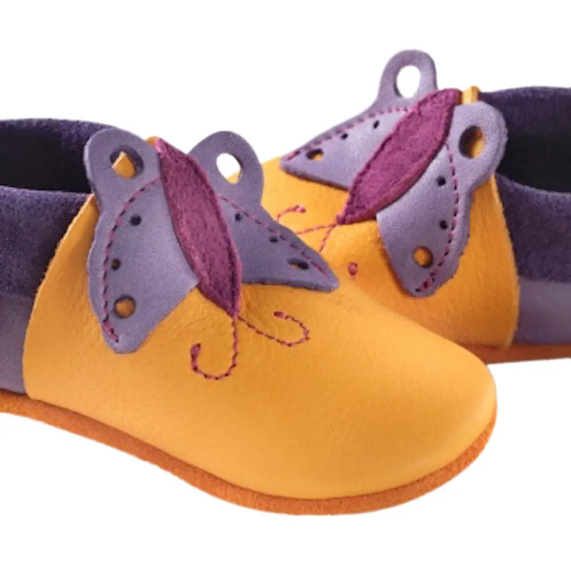 Pololo 100% Eco Leather first steps baby shoes Made in the EU - Butterfly in Mango / Lilac EU Pololo
