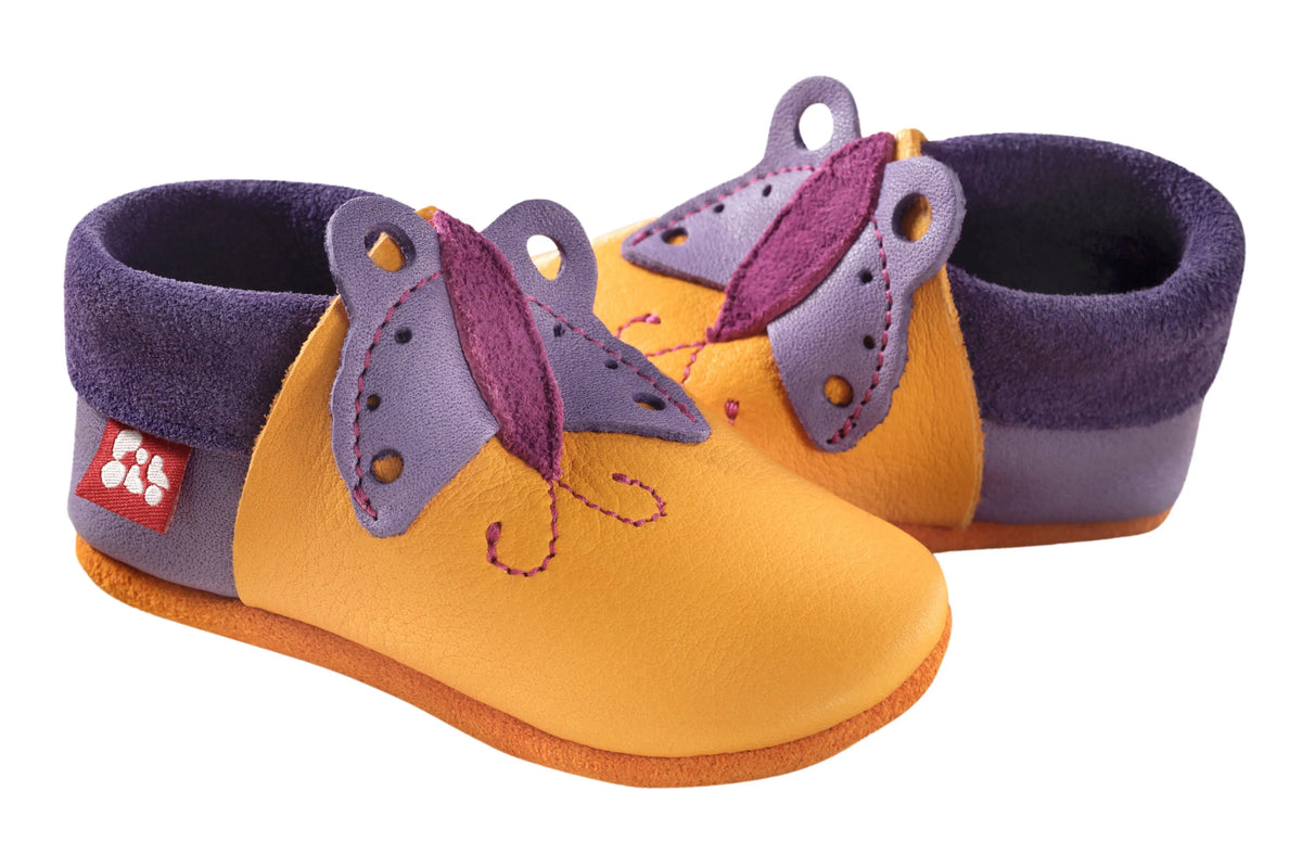 Pololo 100% Eco Leather first steps baby shoes Made in the EU - Butterfly in Mango / Lilac EU Pololo