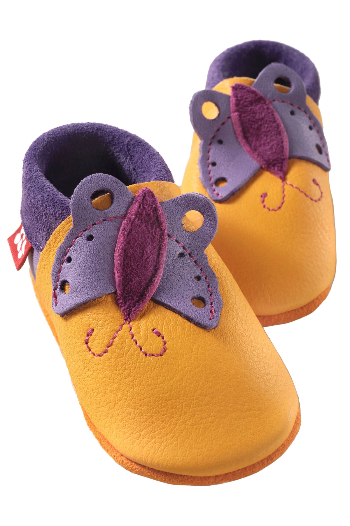 Pololo 100% Eco Leather first steps baby shoes Made in the EU - Butterfly in Mango / Lilac EU Pololo