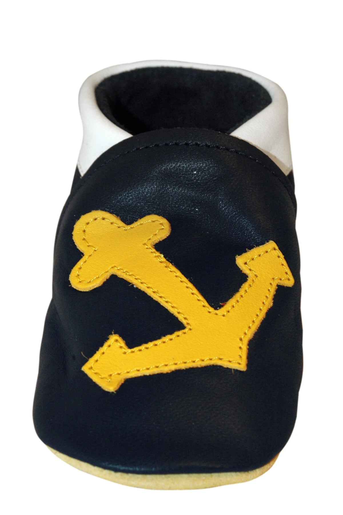 Three Little Imps Handmade Soft Leather Toddler Shoes - Salty Yellow Sea Anchor on Navy Blue Three Little Imps