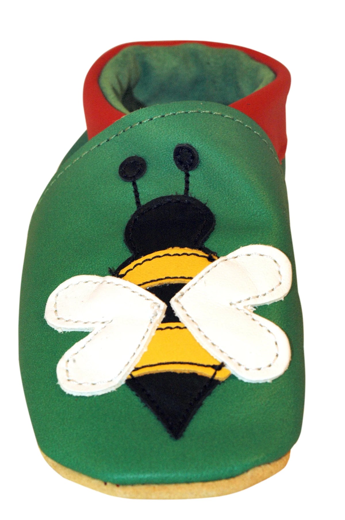Three Little Imps Handmade Soft Leather Toddler Shoes - Busy Buzzy Bee on Green Three Little Imps