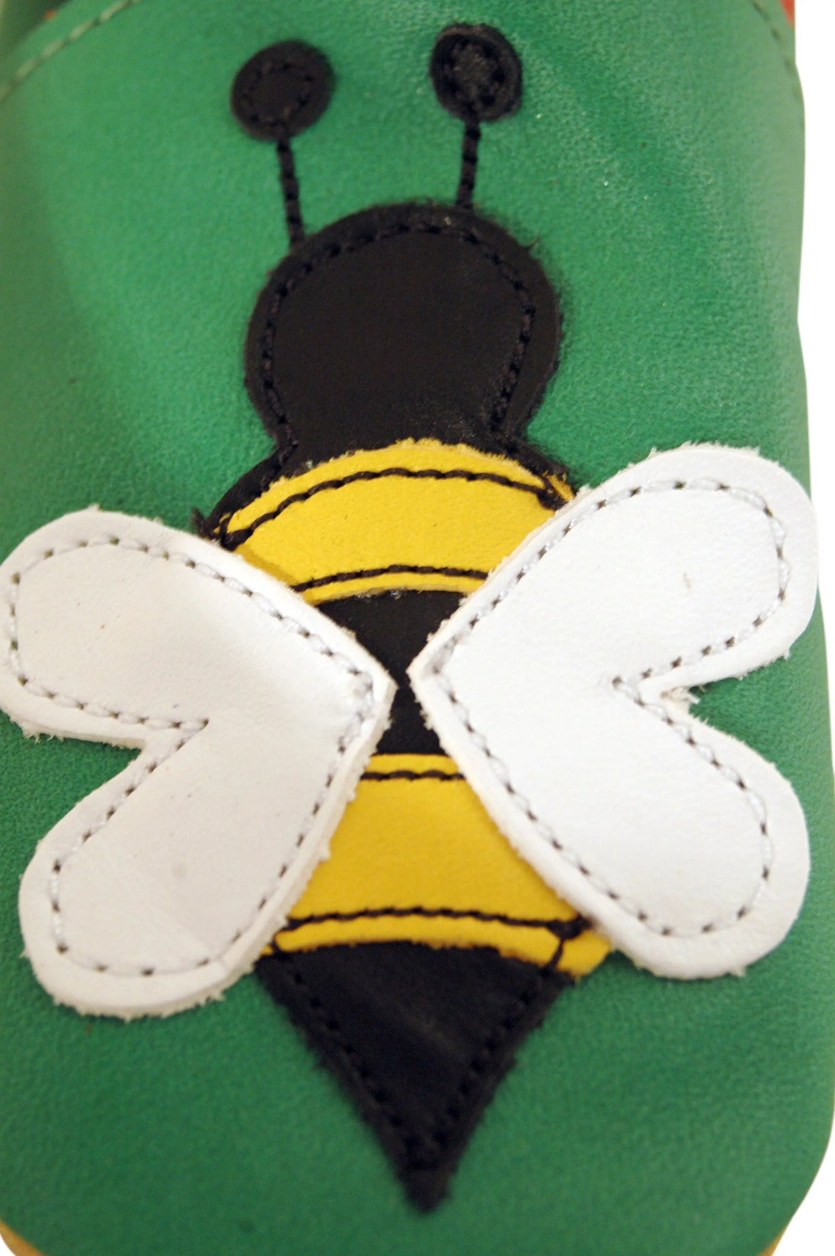 Three Little Imps Handmade Soft Leather Toddler Shoes - Busy Buzzy Bee on Green Three Little Imps