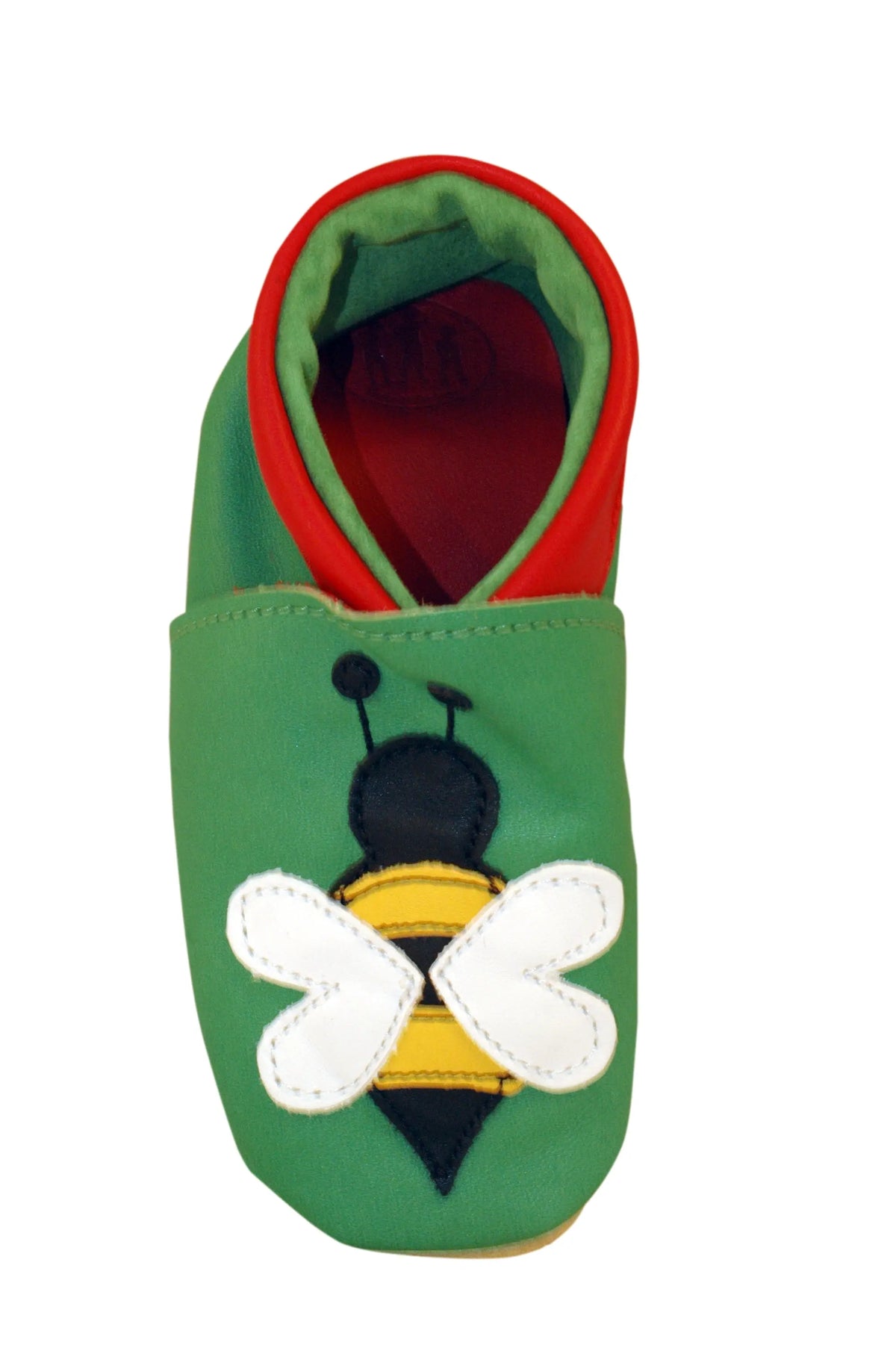 Three Little Imps Handmade Soft Leather Toddler Shoes - Busy Buzzy Bee on Green Three Little Imps