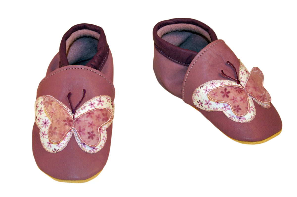 Three Little Imps Handmade Soft Leather Toddler Shoes - Beautiful Lilac Butterfly Three Little Imps