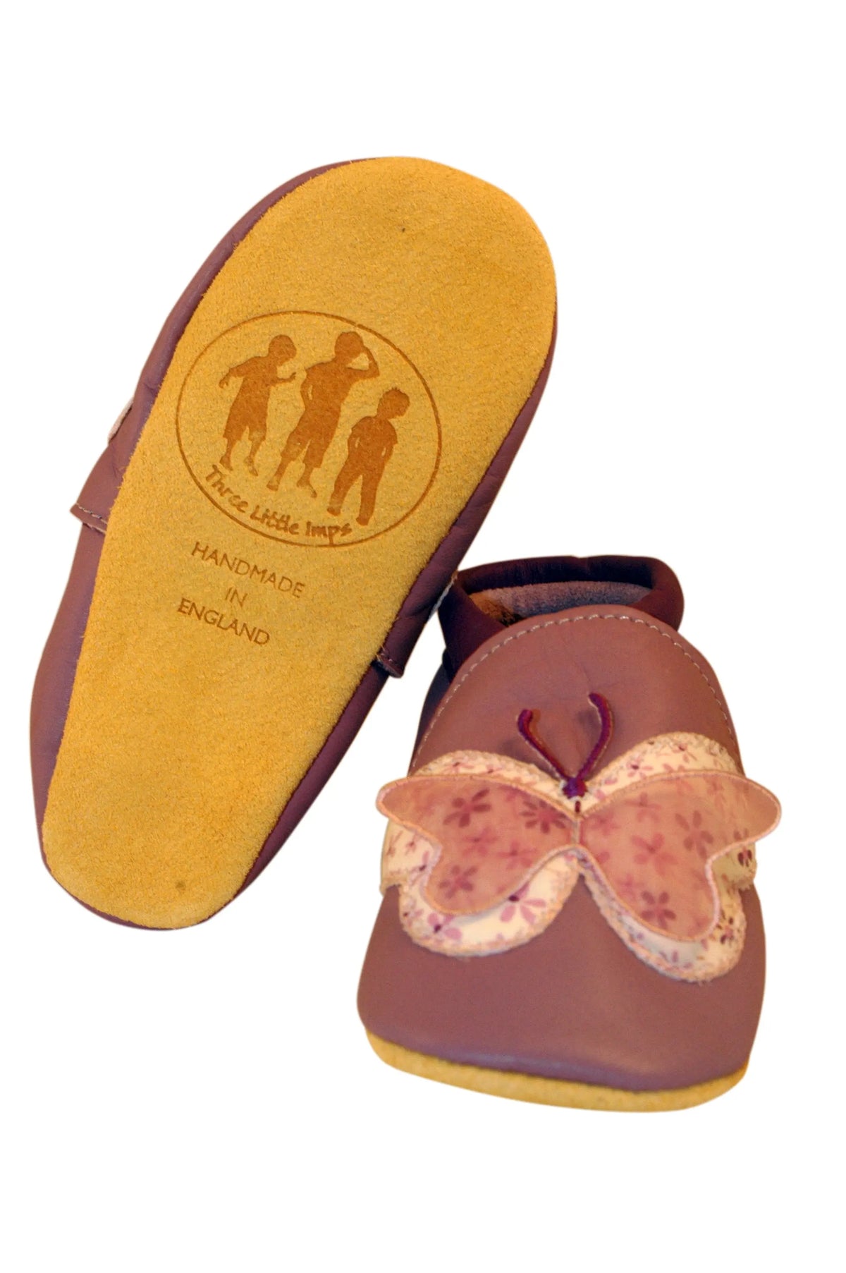Three Little Imps Handmade Soft Leather Toddler Shoes - Beautiful Lilac Butterfly Three Little Imps