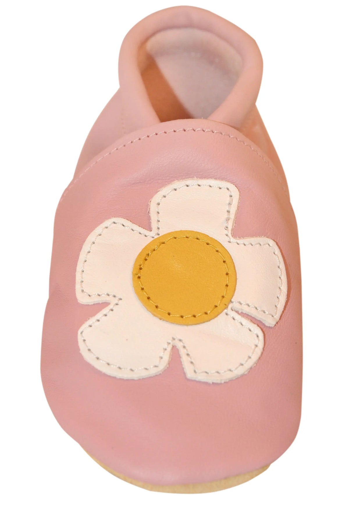 Three Little Imps Handmade Soft Leather Toddler Shoes - Pretty Daisy Flower on Pale Pink Three Little Imps