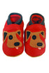 Three Little Imps Handmade Soft Leather Toddler Shoes - Playful Dog on Red