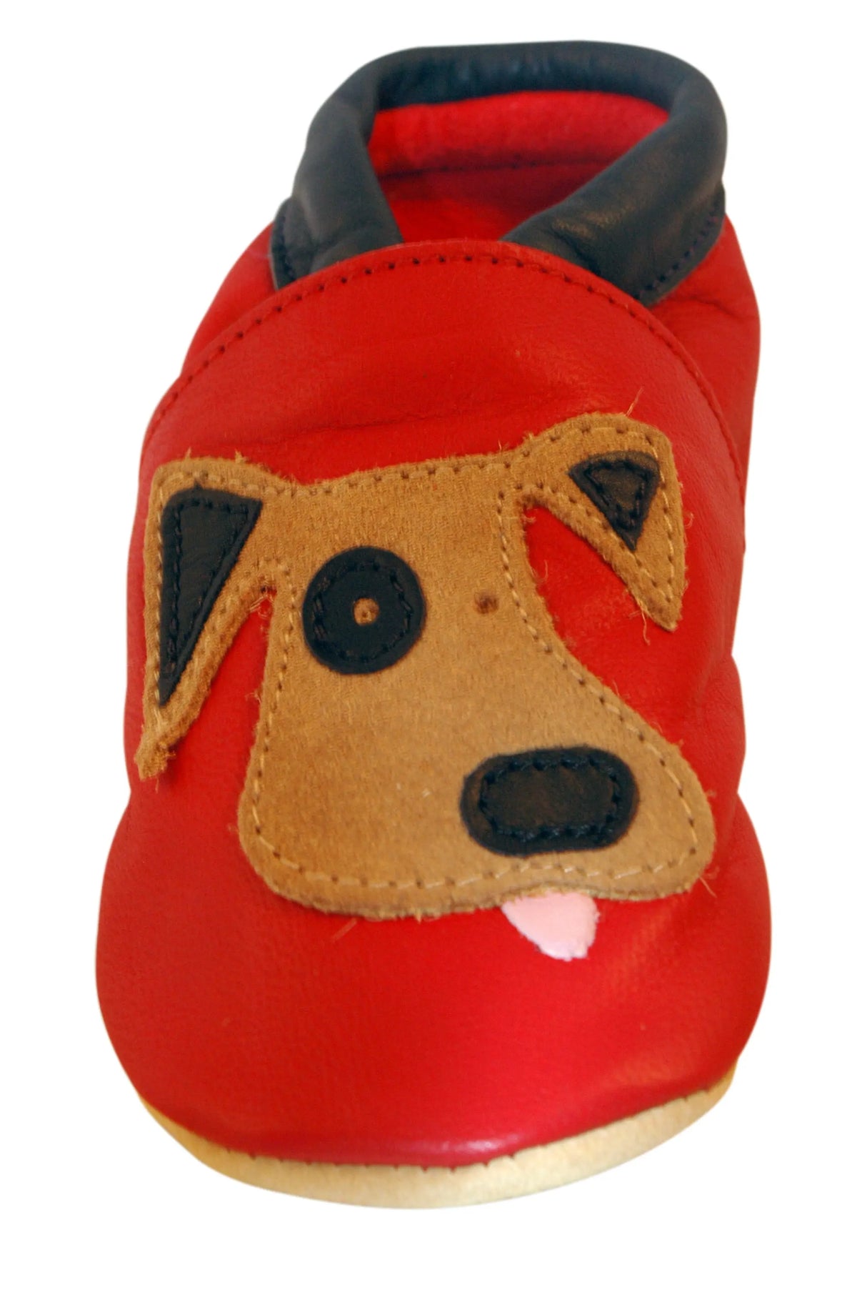 Three Little Imps Handmade Soft Leather Toddler Shoes - Playful Dog on Red Three Little Imps