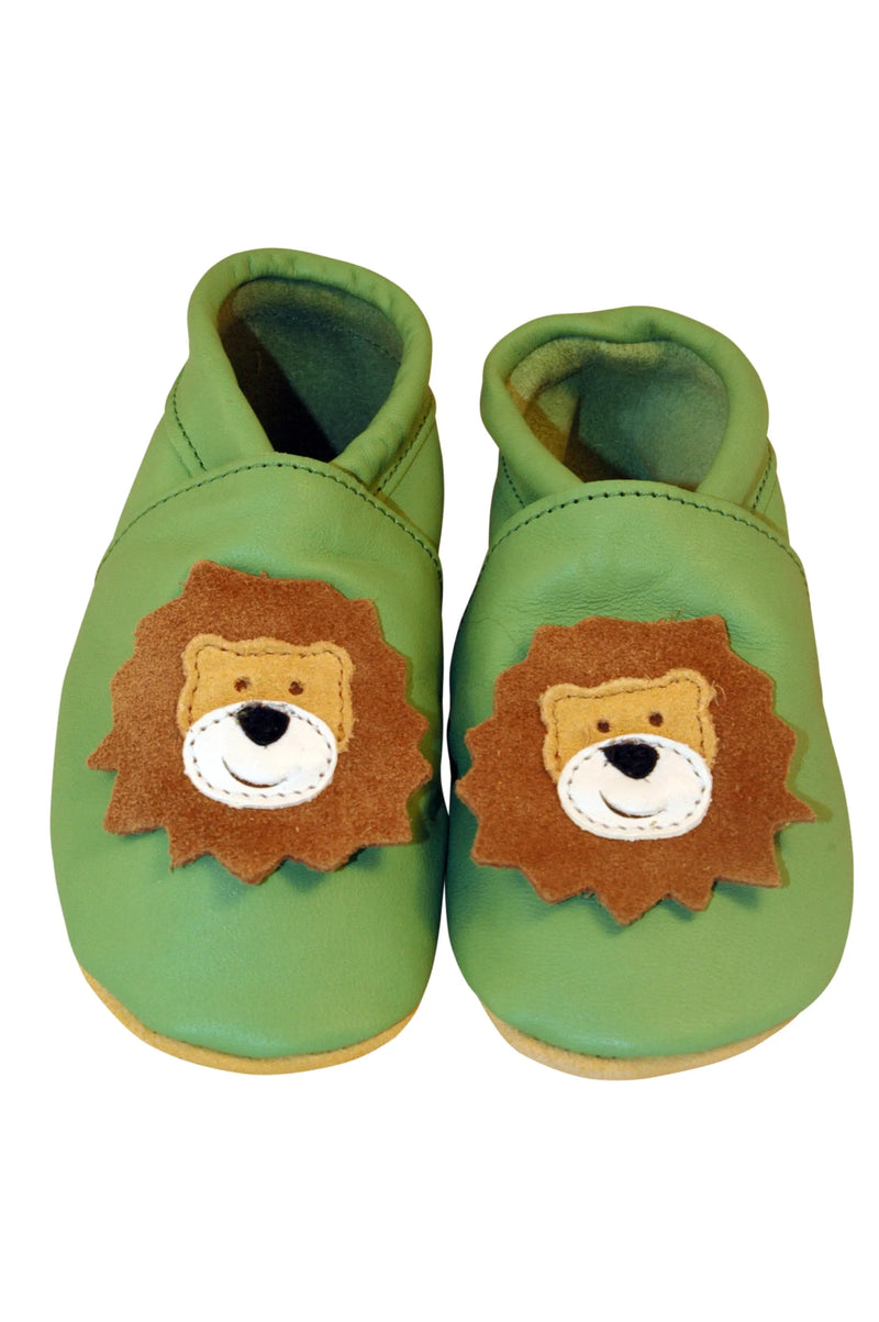 Three Little Imps Handmade Soft Leather Toddler Shoes - Roaring Lion on Pale Green Three Little Imps