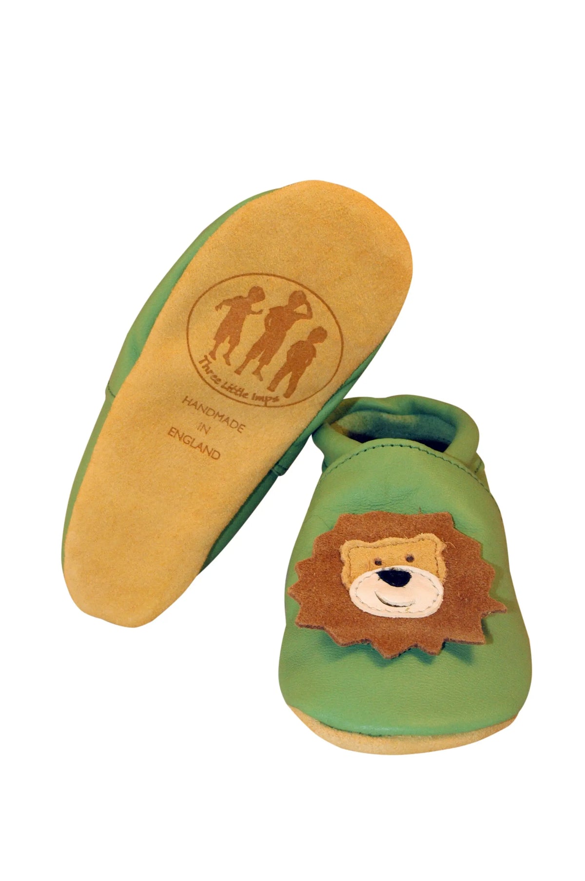 Three Little Imps Handmade Soft Leather Toddler Shoes - Roaring Lion on Pale Green Three Little Imps