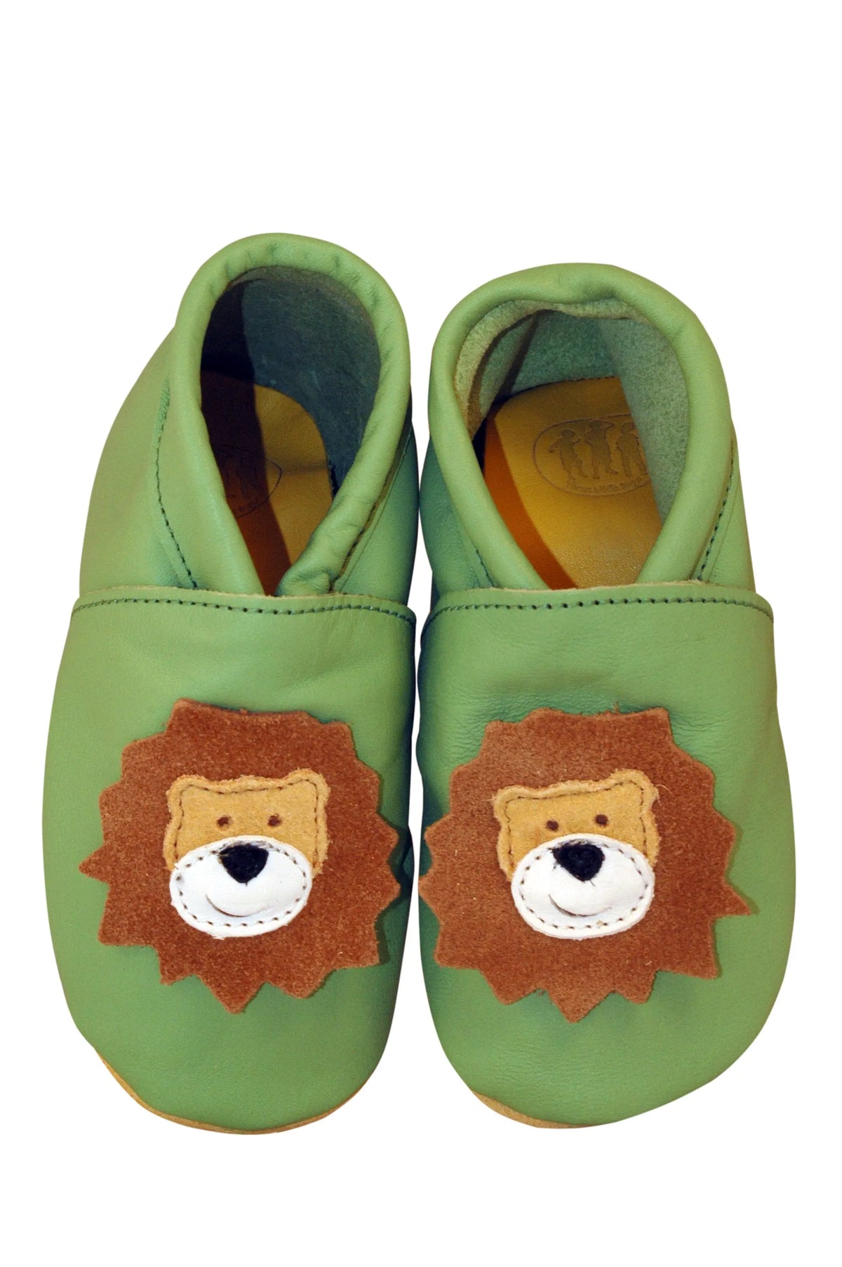 Three Little Imps Handmade Soft Leather Toddler Shoes - Roaring Lion on Pale Green Three Little Imps