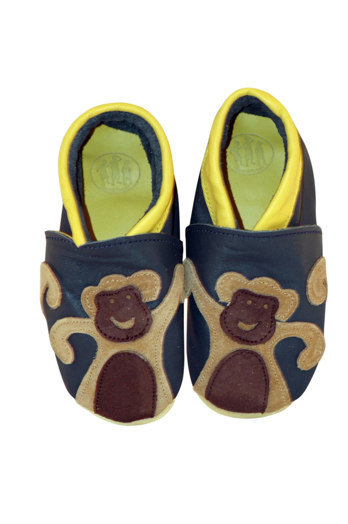 Three Little Imps Handmade Soft Leather Toddler Shoes - Cheeky Monkey on Navy Blue Three Little Imps