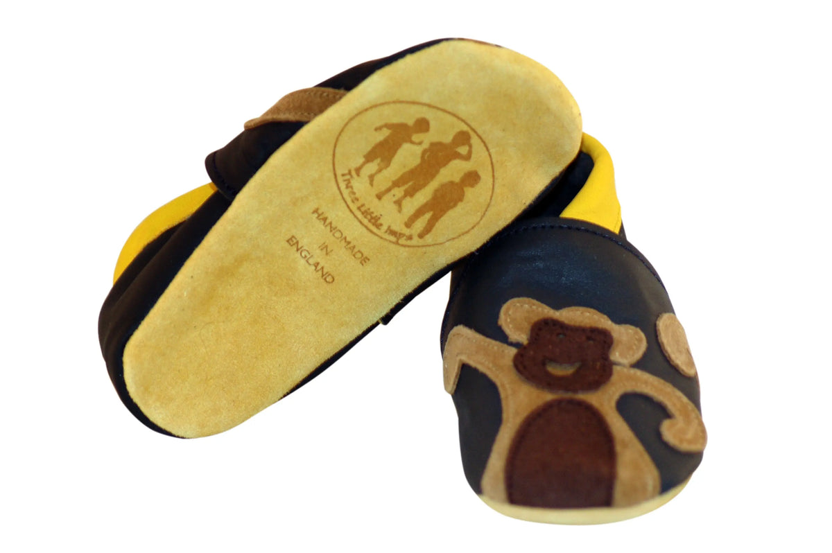 Three Little Imps Handmade Soft Leather Toddler Shoes - Cheeky Monkey on Navy Blue Three Little Imps
