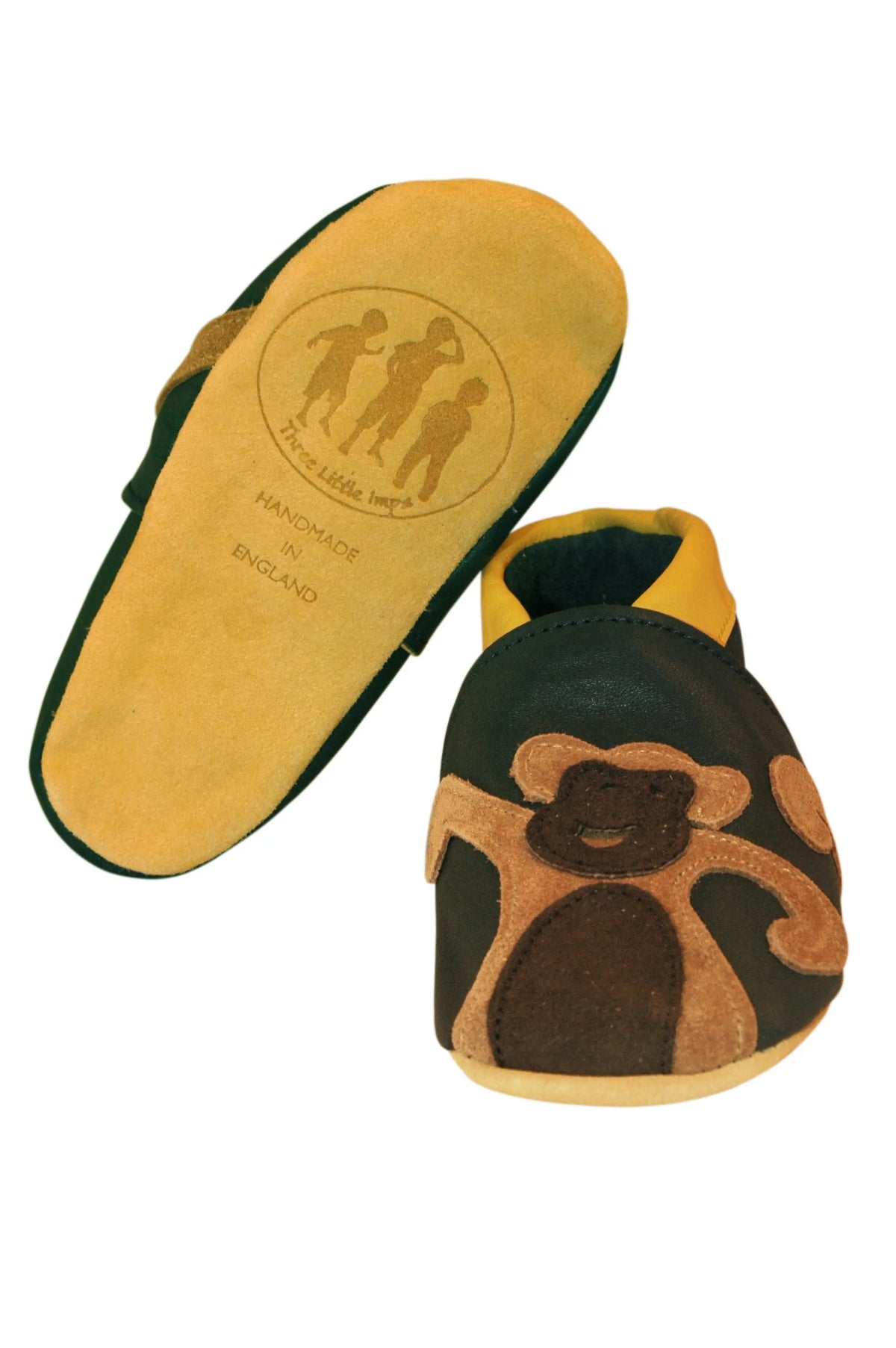 Three Little Imps Handmade Soft Leather Toddler Shoes - Cheeky Monkey on Navy Blue Three Little Imps
