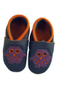 Three Little Imps Handmade Soft Leather Toddler Shoes - Wise Purple Owl on Navy Blue