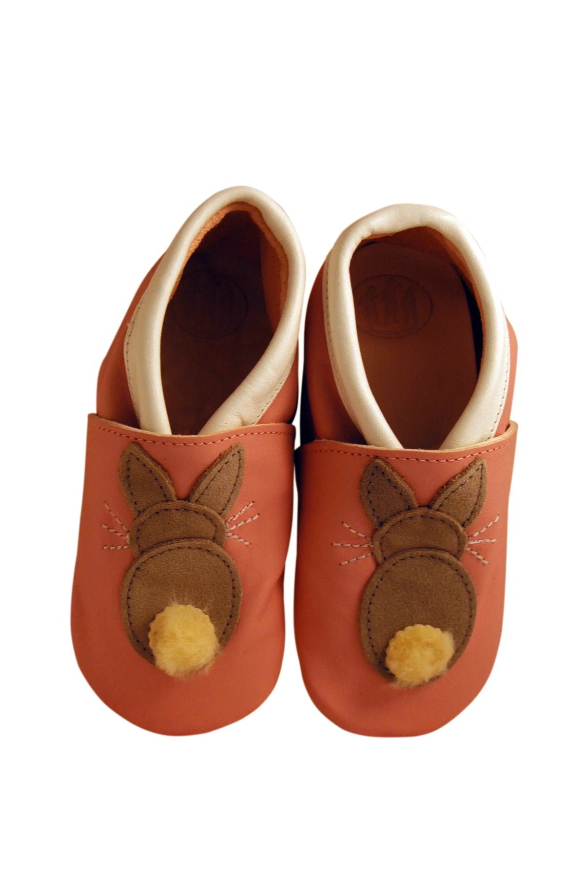 Three Little Imps Handmade Soft Leather Toddler Shoes - Bouncing Grey Bunny Rabbit on Pink Three Little Imps