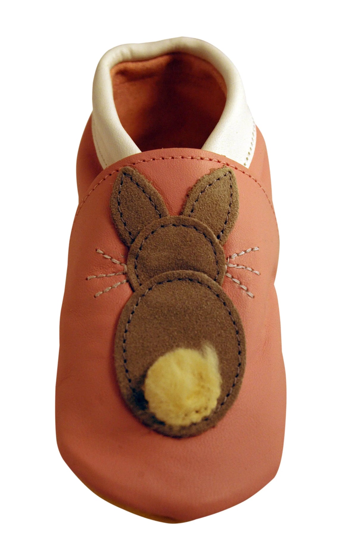 Three Little Imps Handmade Soft Leather Toddler Shoes - Bouncing Grey Bunny Rabbit on Pink Three Little Imps