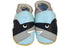 Three Little Imps Handmade Soft Leather Toddler Shoes - Snappy Shark on Pale Blue