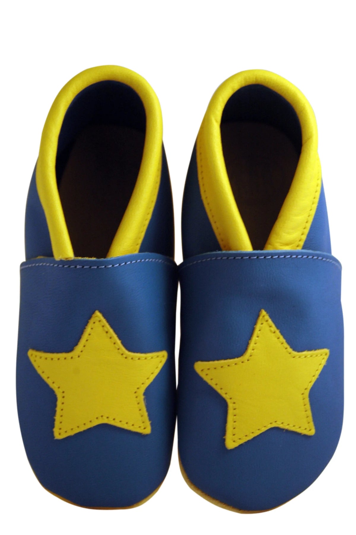 Three Little Imps Handmade Soft Leather Toddler Shoes - Twinkly Yellow Star on Blue Three Little Imps