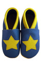 Three Little Imps Handmade Soft Leather Toddler Shoes - Twinkly Yellow Star on Blue