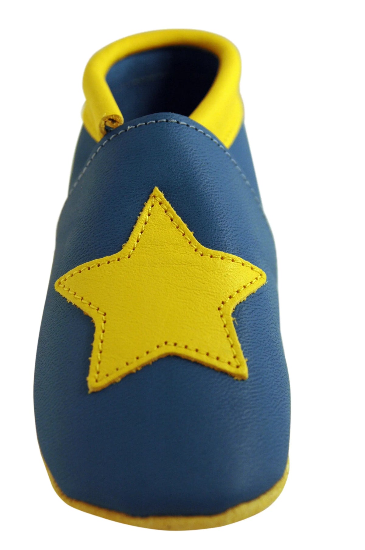 Three Little Imps Handmade Soft Leather Toddler Shoes - Twinkly Yellow Star on Blue Three Little Imps