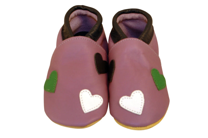 Three Little Imps Handmade Soft Leather Toddler Shoes - Warm Hearts on Lilac Three Little Imps