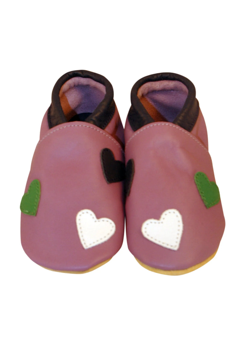 Three Little Imps Handmade Soft Leather Toddler Shoes - Warm Hearts on Lilac Three Little Imps
