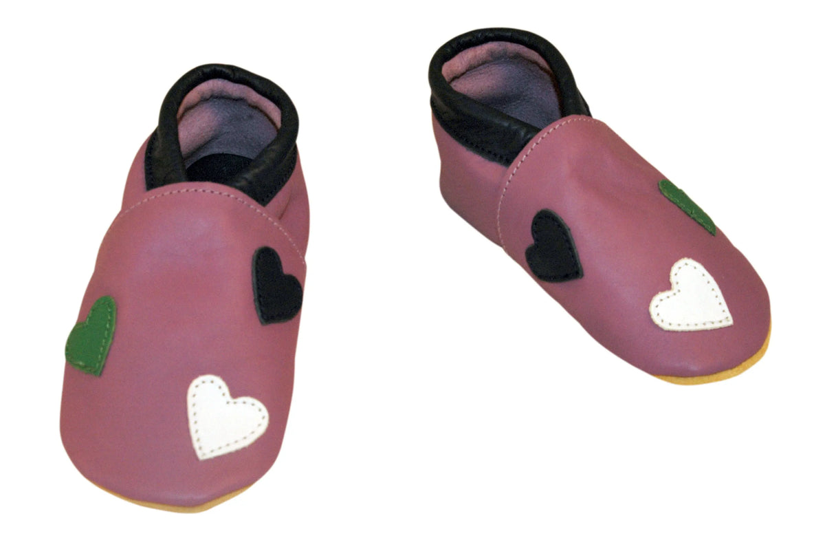 Three Little Imps Handmade Soft Leather Toddler Shoes - Warm Hearts on Lilac Three Little Imps