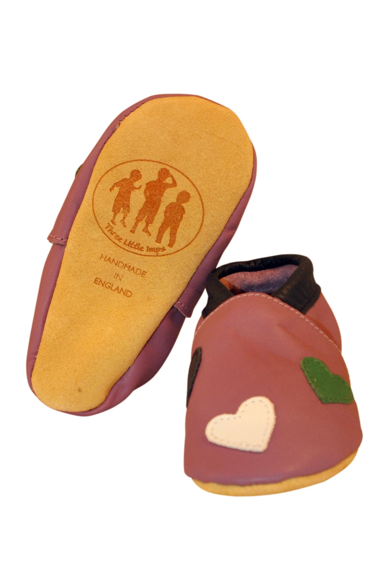 Three Little Imps Handmade Soft Leather Toddler Shoes - Warm Hearts on Lilac Three Little Imps