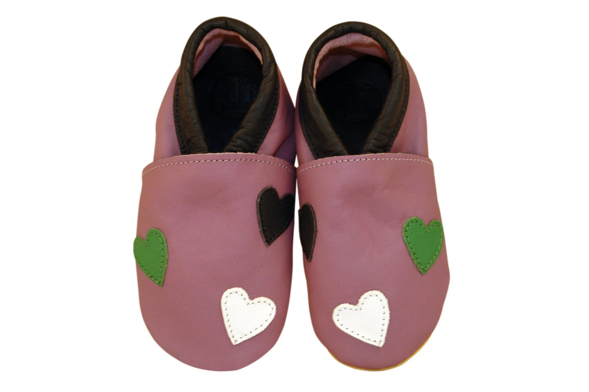 Three Little Imps Handmade Soft Leather Toddler Shoes - Warm Hearts on Lilac Three Little Imps