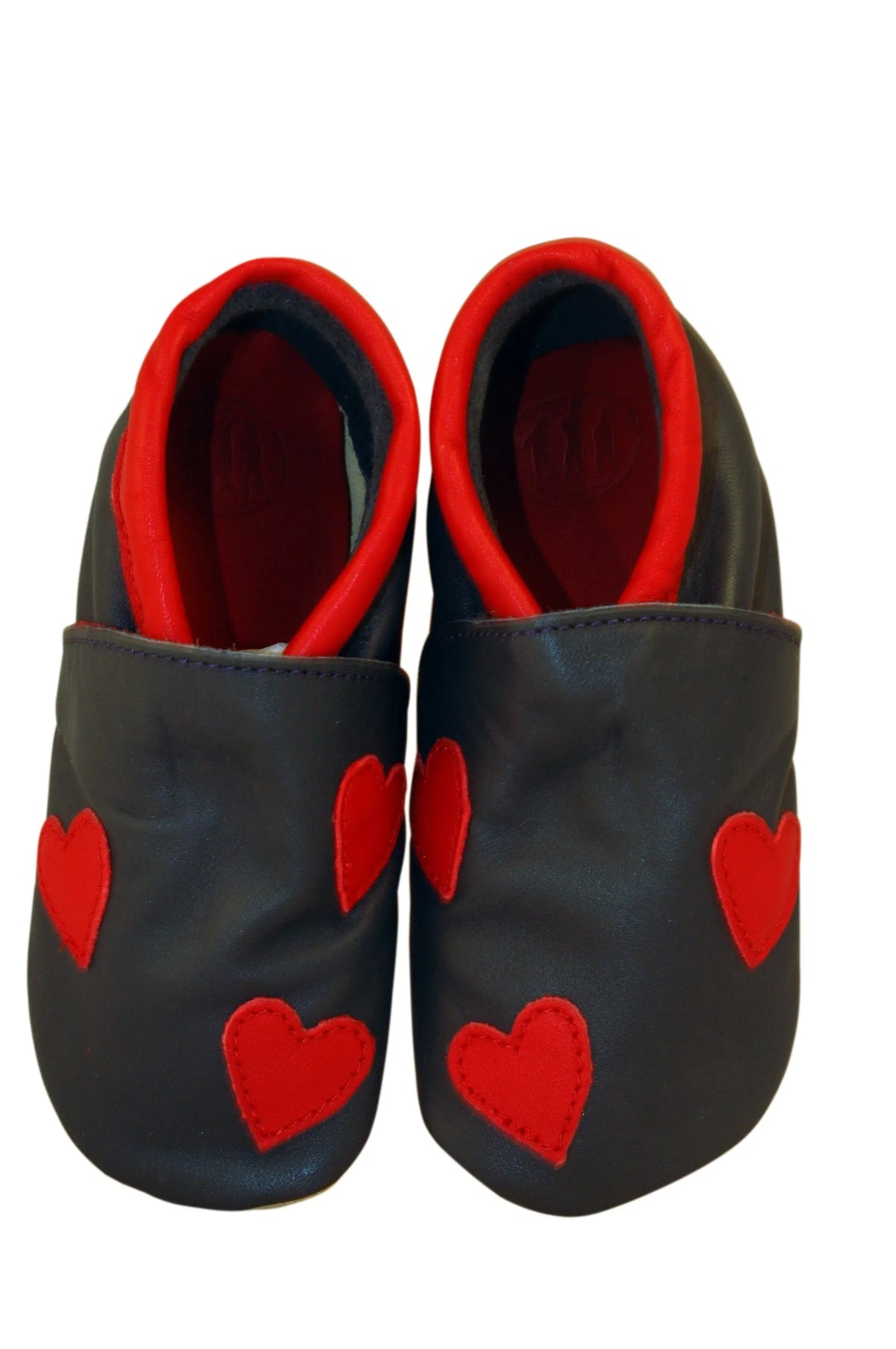 Three Little Imps Handmade Soft Leather Toddler Shoes - Red Hearts on Navy Blue Three Little Imps