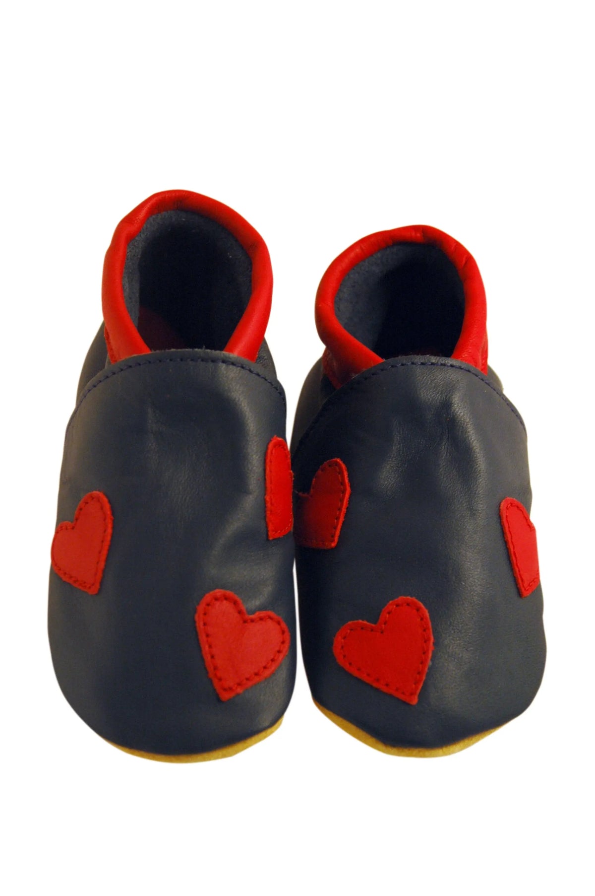 Three Little Imps Handmade Soft Leather Toddler Shoes - Red Hearts on Navy Blue Three Little Imps