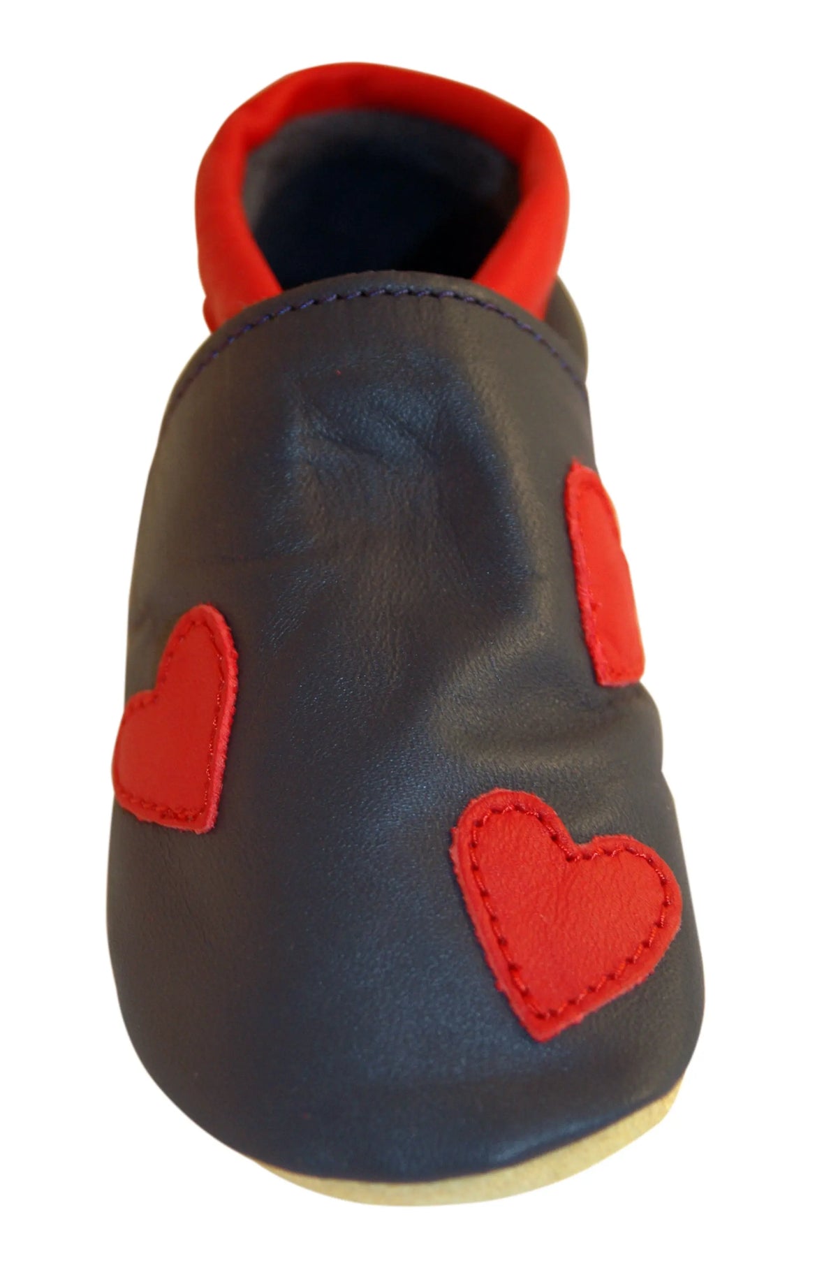 Three Little Imps Handmade Soft Leather Toddler Shoes - Red Hearts on Navy Blue Three Little Imps
