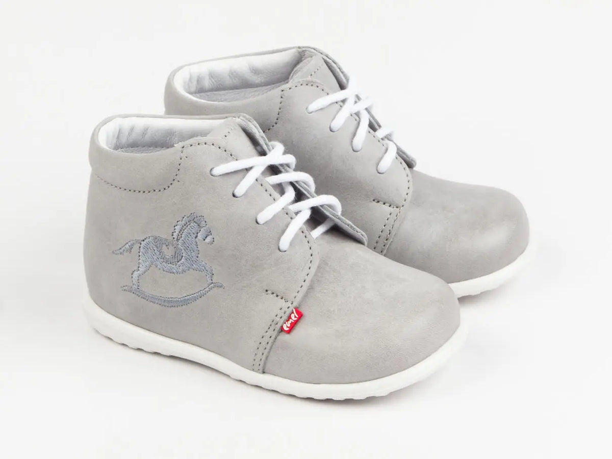 Emel Handcrafted Leather Childrens First Steps Shoes Handmade in the EU - Soft Grey Emel