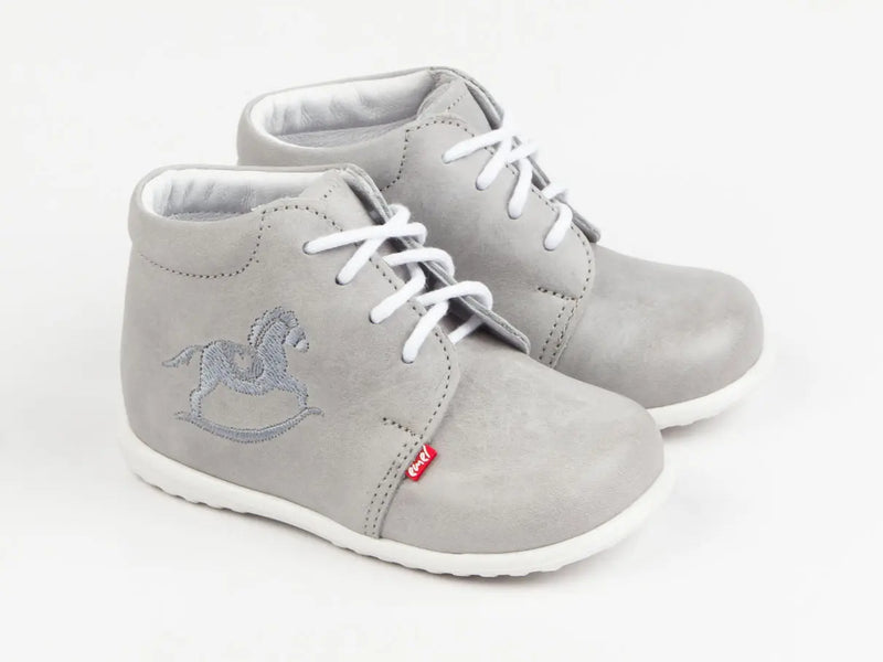 Emel Handcrafted Leather Childrens First Steps Shoes Handmade in the EU - Soft Grey Emel