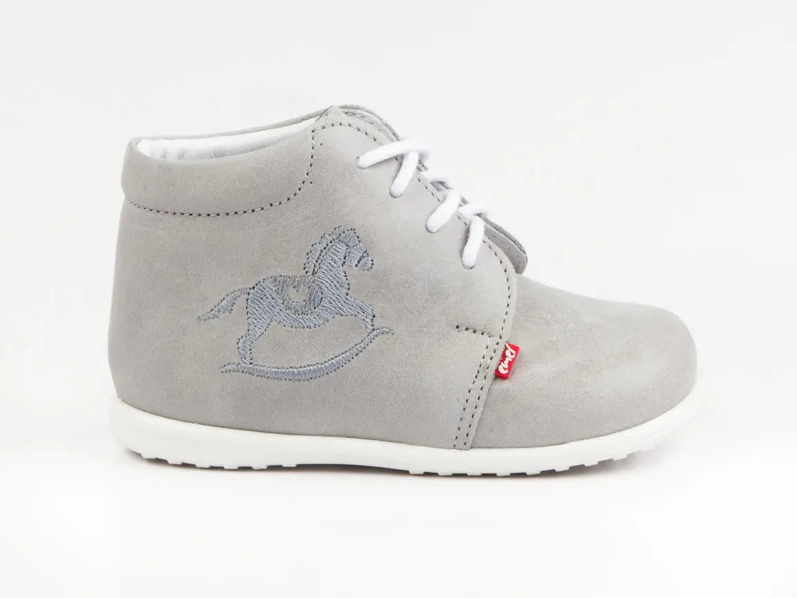 Emel Handcrafted Leather Childrens First Steps Shoes Handmade in the EU - Soft Grey Emel