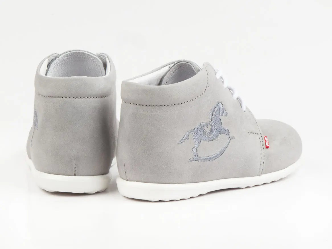 Emel Handcrafted Leather Childrens First Steps Shoes Handmade in the EU - Soft Grey Emel