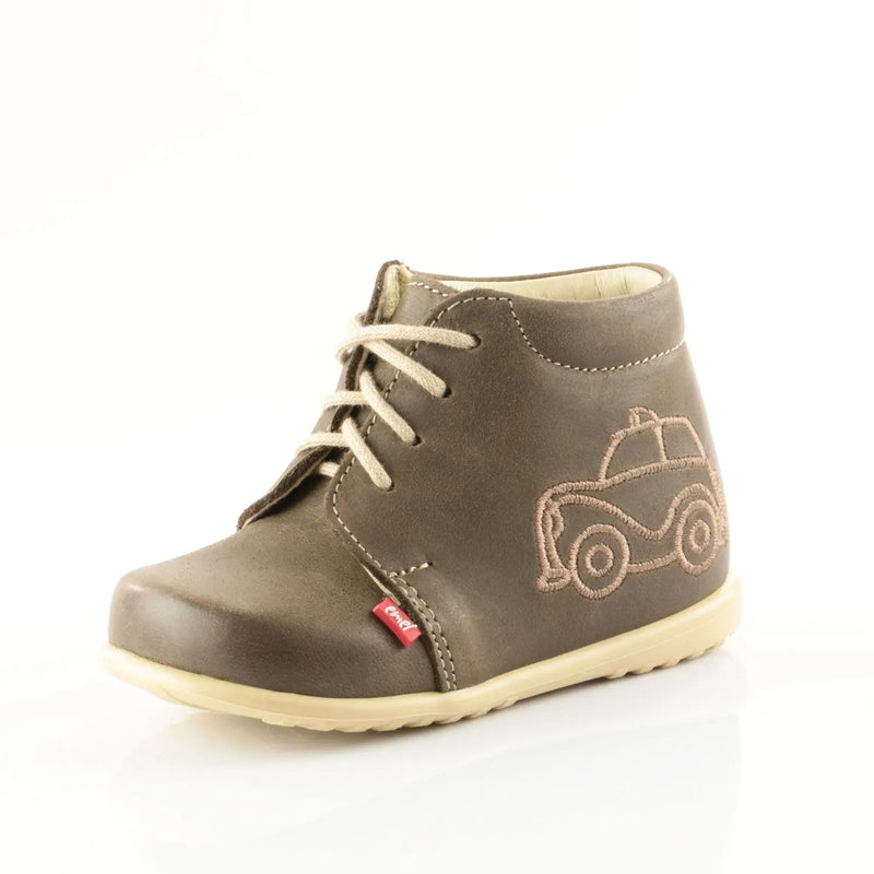 Emel Handcrafted Leather Childrens First Steps Shoes Handmade in the EU - Traditional Brown Car Emel