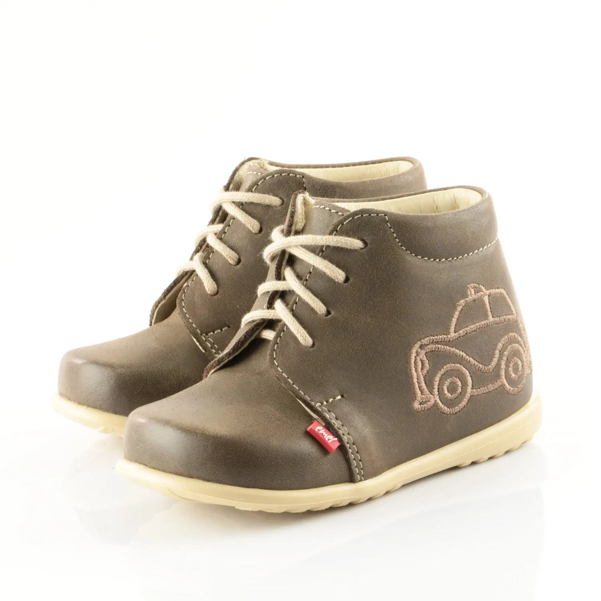 Emel Handcrafted Leather Childrens First Steps Shoes Handmade in the EU - Traditional Brown Car Emel