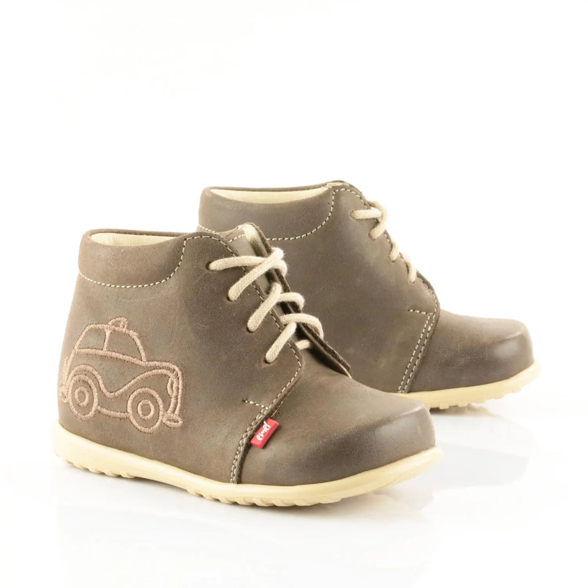 Emel Handcrafted Leather Childrens First Steps Shoes Handmade in the EU - Traditional Brown Car Emel