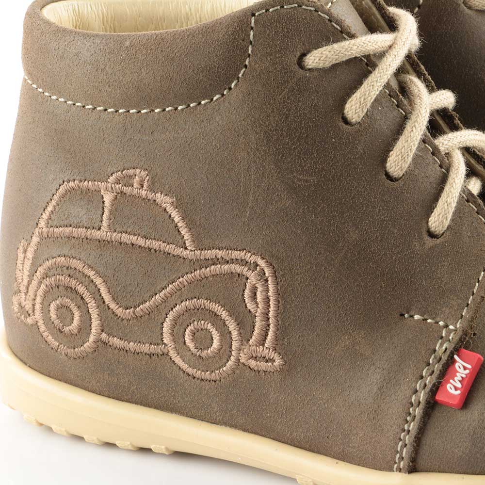 Emel Handcrafted Leather Childrens First Steps Shoes Handmade in the EU - Traditional Brown Car Emel