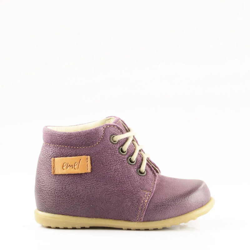 Emel Handcrafted Leather Childrens First Steps shoes Handmade in the EU - Purple Leather Lace Up Casual Emel